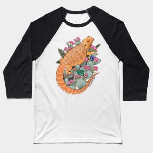 Bearded Dragon with Blooming Opuntia Cactus and Boston Ferns with Crystals Baseball T-Shirt